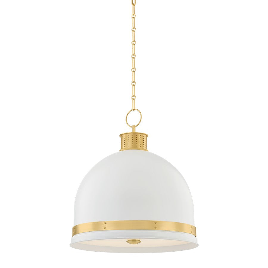 Hudson Valley Briscoe 3Lt Pendant, Aged Brass/White Glass - 2133-AGB-SWH