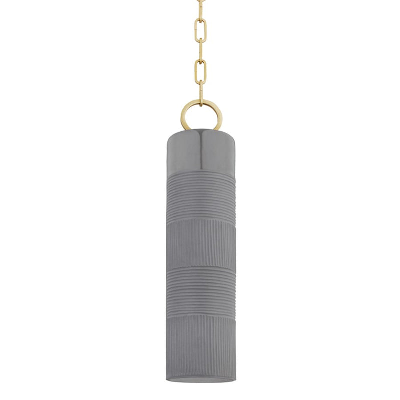 Hudson Valley Brookville 1 Light Pendant, Aged Brass/Gray