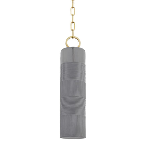 Hudson Valley Brookville 1 Light Pendant, Aged Brass/Gray