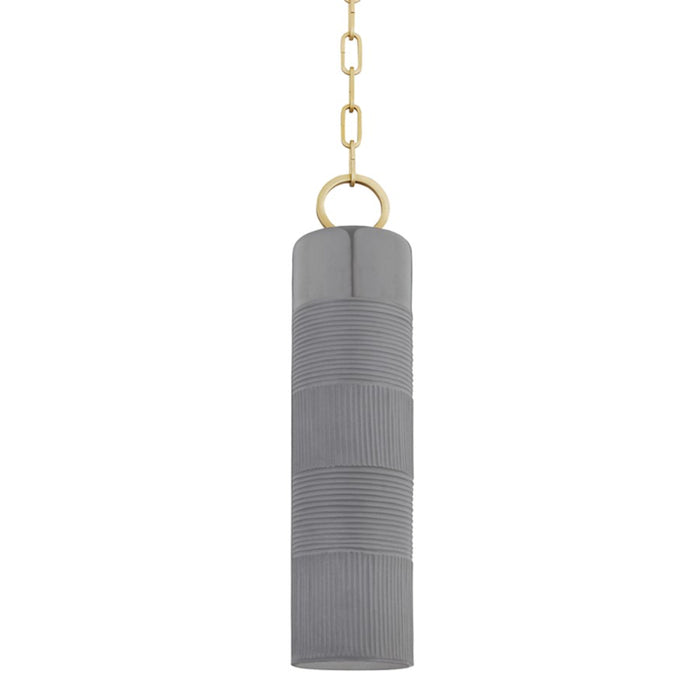 Hudson Valley Brookville 1 Light Pendant, Aged Brass/Gray