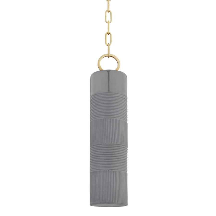 Hudson Valley Brookville 1 Light Pendant, Aged Brass/Gray