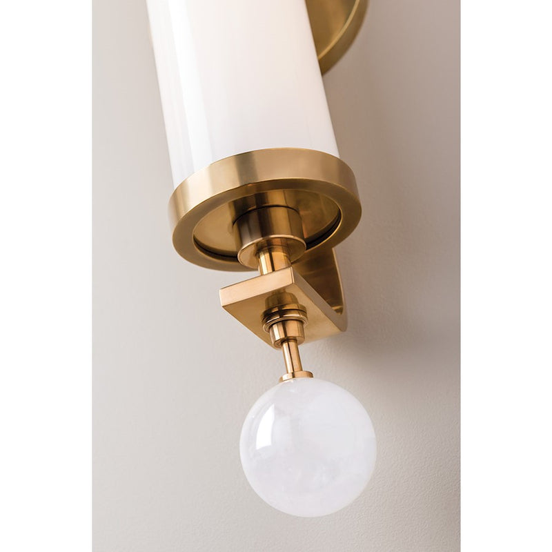 Hudson Valley Royale 1 Light Wall Sconce, Aged Brass/White