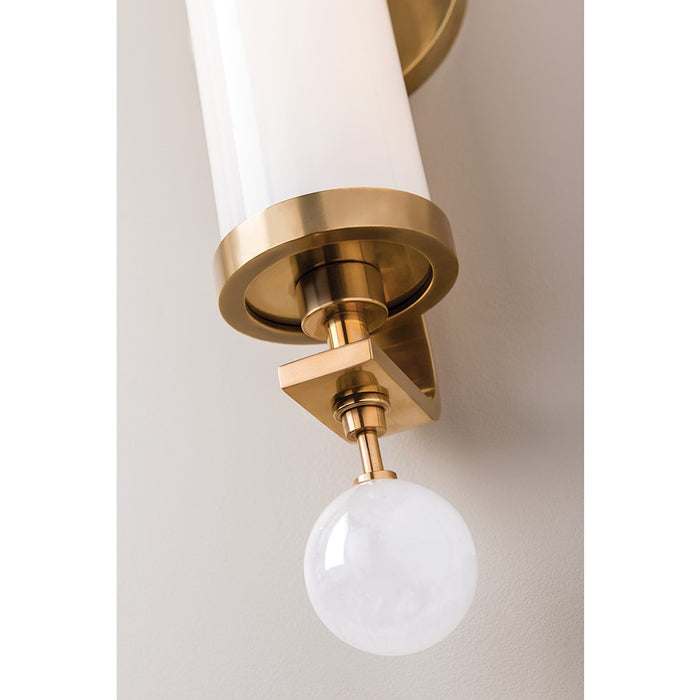 Hudson Valley Royale 1 Light Wall Sconce, Aged Brass/White