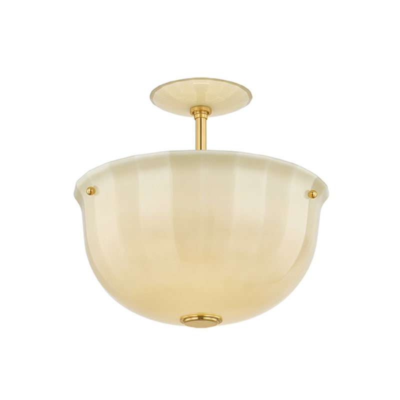 Hudson Valley Nevins 1 Light Semi Flush, Aged Brass/Etched With Optic - 3115-AGB