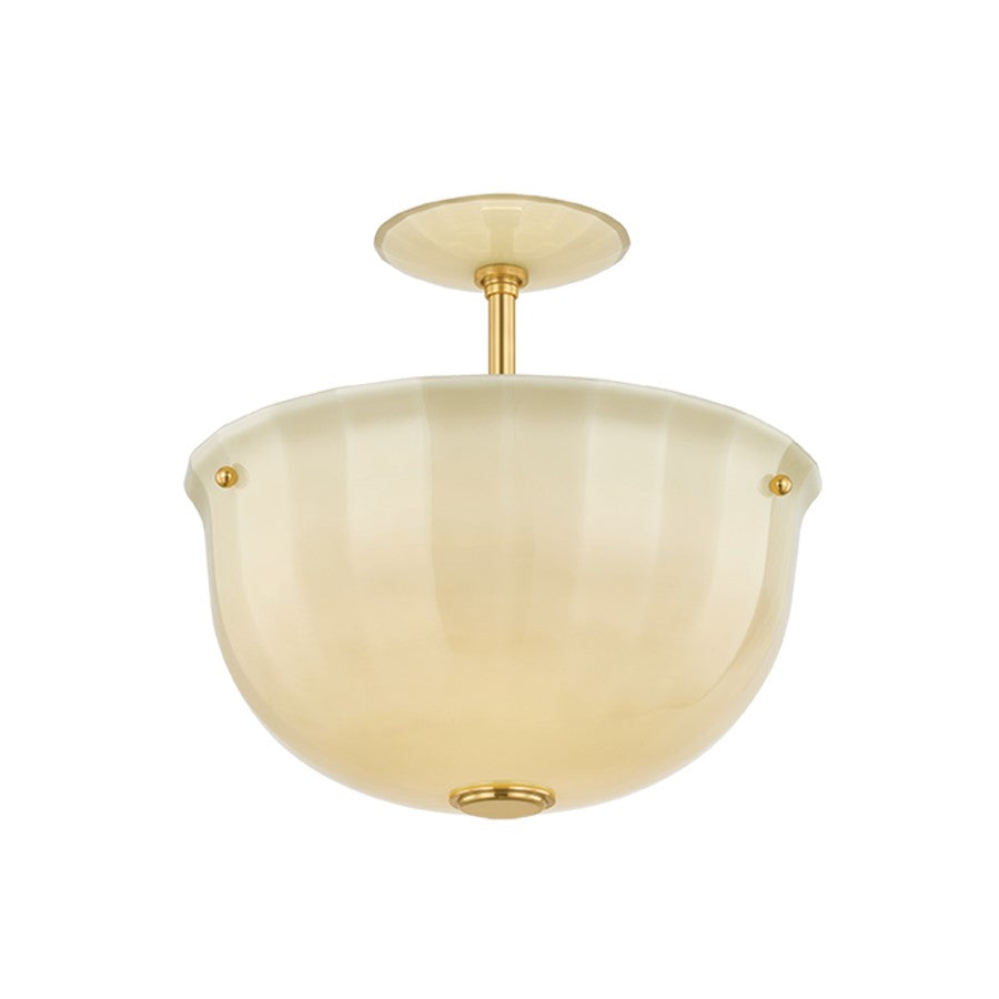 Hudson Valley Nevins 1 Light Semi Flush, Aged Brass/Etched With Optic - 3115-AGB
