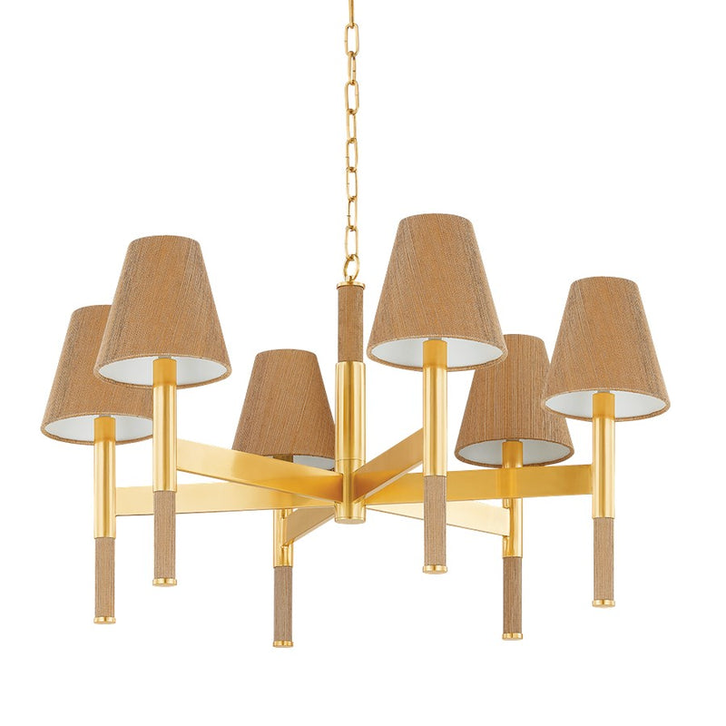 Hudson Valley Lindenwood 6Lt Chandelier, Brass/Natural Grasscloth - 3434-AGB