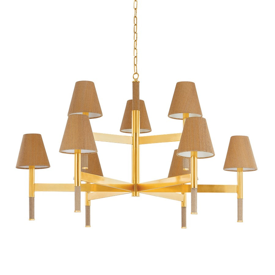 Hudson Valley Lindenwood 9Lt Chandelier, Brass/Natural Grasscloth - 3448-AGB