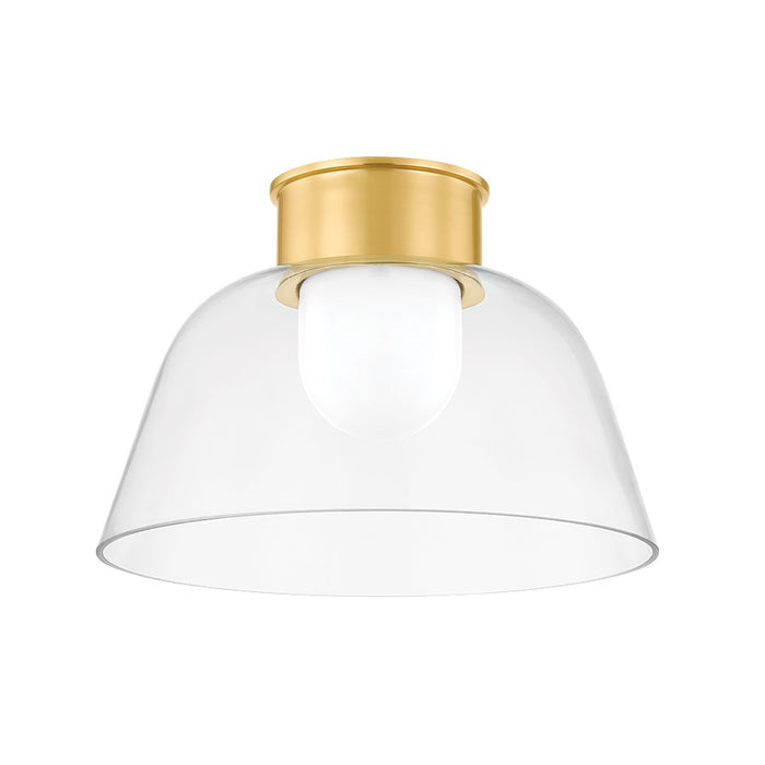 Hudson Valley Lakeside 1 Light 14" Flush Mount, Aged Brass/Clear - 3514-AGB
