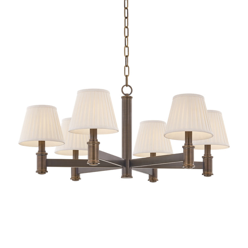 Hudson Valley Woodland Park 32in 6-Light Chandelier | Traditional Old World Brass and Cream Silk Textile | Dining Room & Foyer | Model 3532-OWB