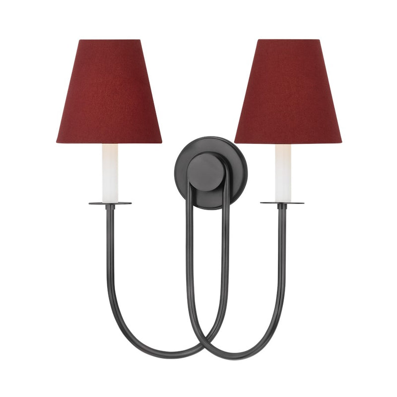 Hudson Valley Midtown 2Lt Wall Sconce, Old Bronze/Garnet Linen - 4082-OB