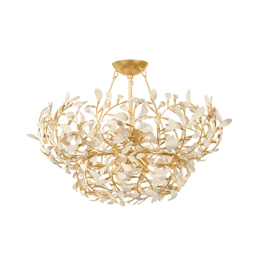 Hudson Valley Maybrook 6Lt Chandelier, Vintage Gold Leaf/Coco Shell