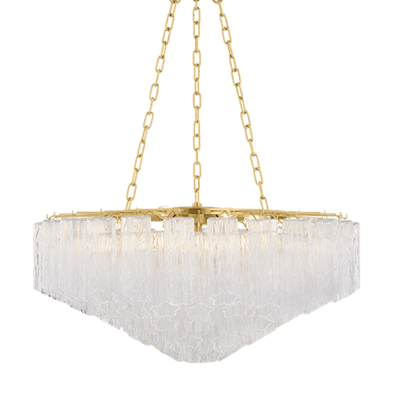 Hudson Valley Watertown 33in 9-Light Chandelier | Art Deco Aged Brass and Clear Tronchi Glass | Dining Room & Foyer | 33 x 15 in | Model 4909A-AGB