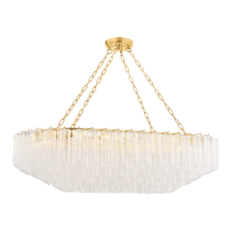 Hudson Valley Watertown 28in 12-Light Linear Chandelier | Art Deco Aged Brass and Clear Tronchi Glass | Dining Room & Kitchen | Model 4920A-AGB