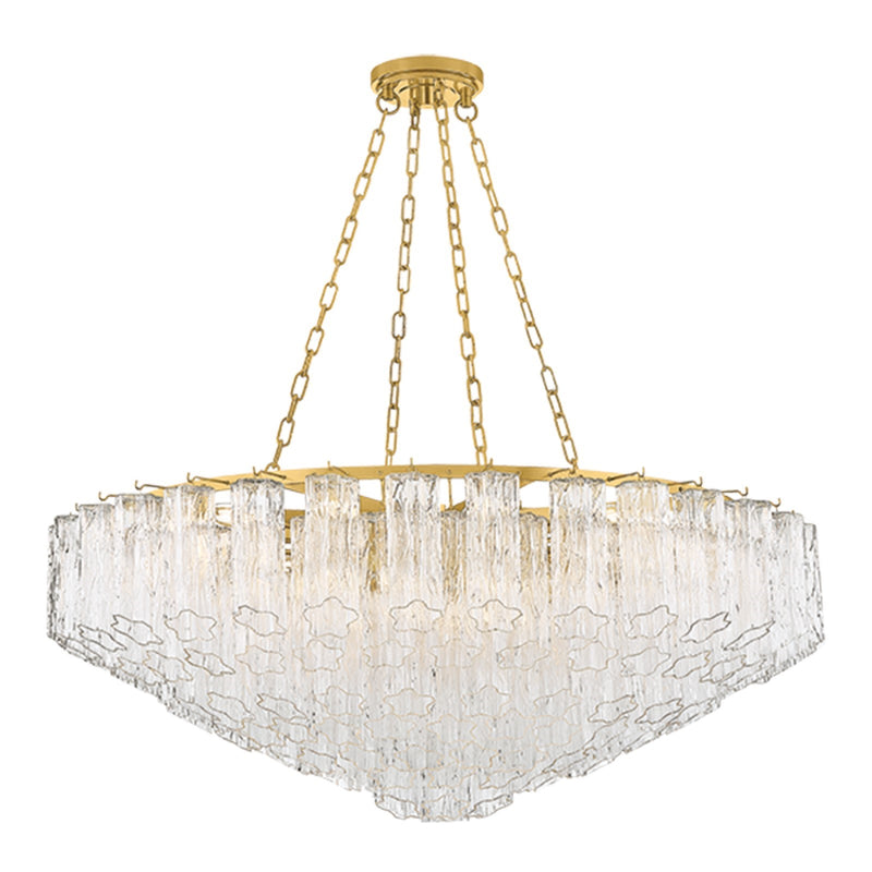 Hudson Valley Watertown 46in 21-Light Chandelier | Art Deco Aged Brass and Clear Tronchi Glass | Dining Room & Foyer | 46 x 18.5 in | Model 4921A-AGB