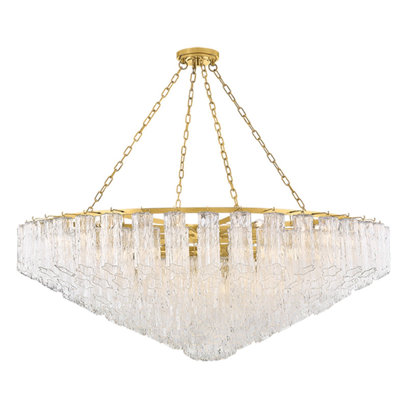 Hudson Valley Watertown 59in 33-Light Chandelier | Art Deco Aged Brass and Clear Tronchi Glass | Grand Foyer & Dining Room | Model 4945A-AGB