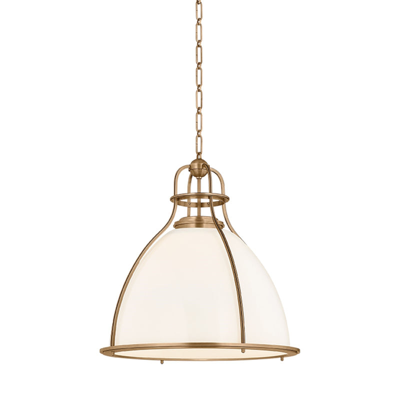 Hudson Valley Airmont 20in 1-Light Pendant | Modern Patina Brass and Opal Glossy Glass | Kitchen Island & Dining Room | Model 5019-PBR