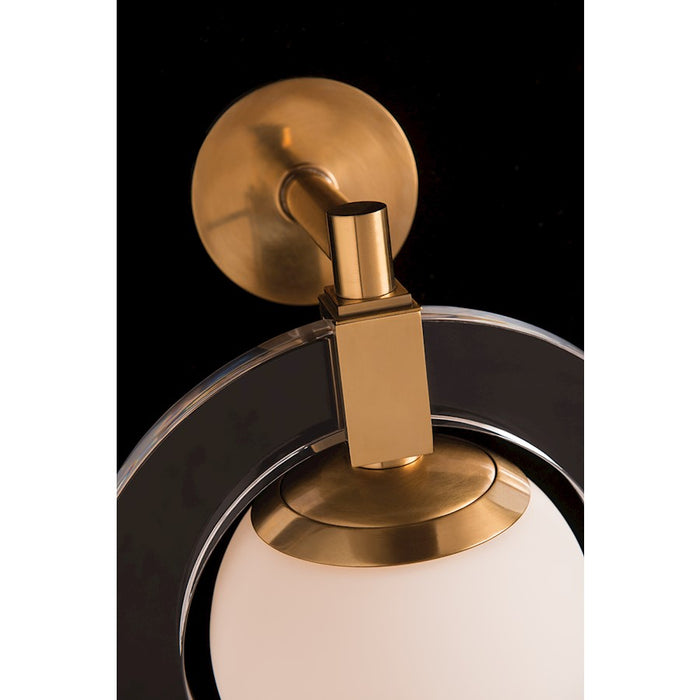 Hudson Valley Caswell 1 Light Wall Sconce, Aged Brass/White
