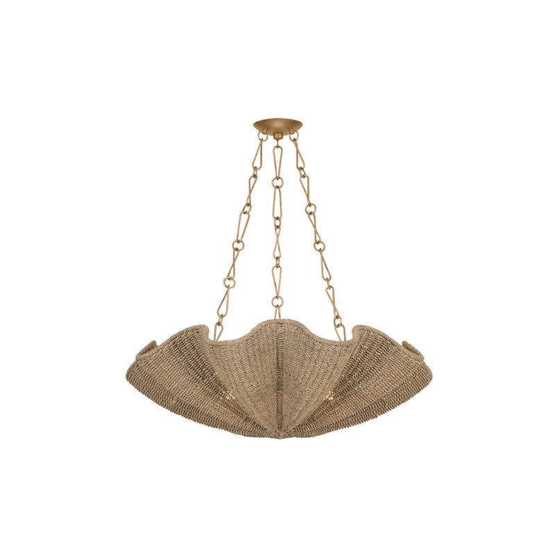 Hudson Valley Bardonia 36in 6-Light Chandelier | Traditional Patina Gold Leaf and Lampakanay Natural Woven | Dining Room & Foyer | Model 5137-PGL