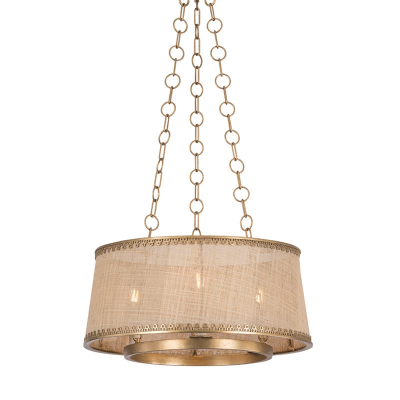 Hudson Valley Haines Falls 20in 3-Light Pendant | Vintage Patina Gold Leaf and Natural Raffia Woven Shade | Dining Room & Kitchen | Model 5263-PGL