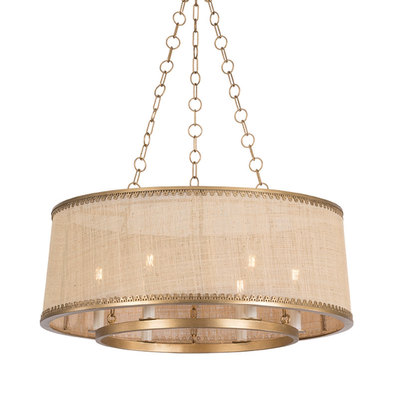 Hudson Valley Haines Falls 30in 6-Light Pendant | Vintage Patina Gold Leaf and Natural Raffia Woven | Dining Room & Foyer | Model 5266-PGL