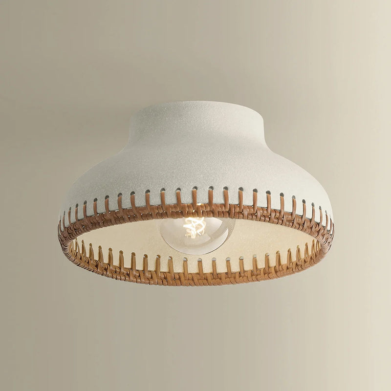 Hudson Valley Southfields 1Lt Flush Mount, Brass/Rattan Weave