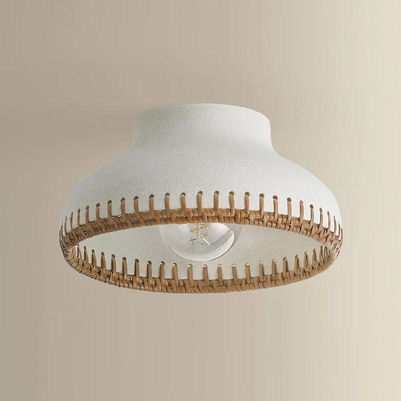 Hudson Valley Southfields 1Lt Flush Mount, Brass/Rattan Weave