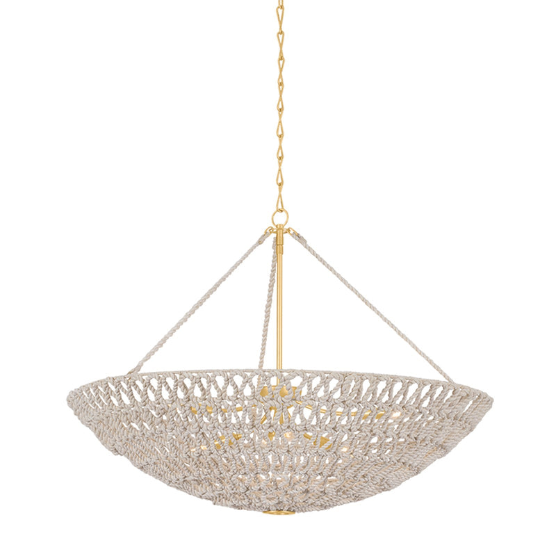 Hudson Valley Pleasant Plains 36in 6-Light Chandelier | Natural Abaca Rope Vintage Gold Leaf | Dining Room & Foyer | 36.5 x 25.5 in | Model 5437-VGL