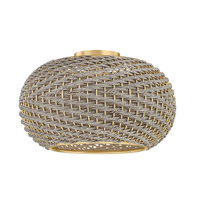 Hudson Valley Penarth 1 Light Flush Mount, Aged Brass/Woven