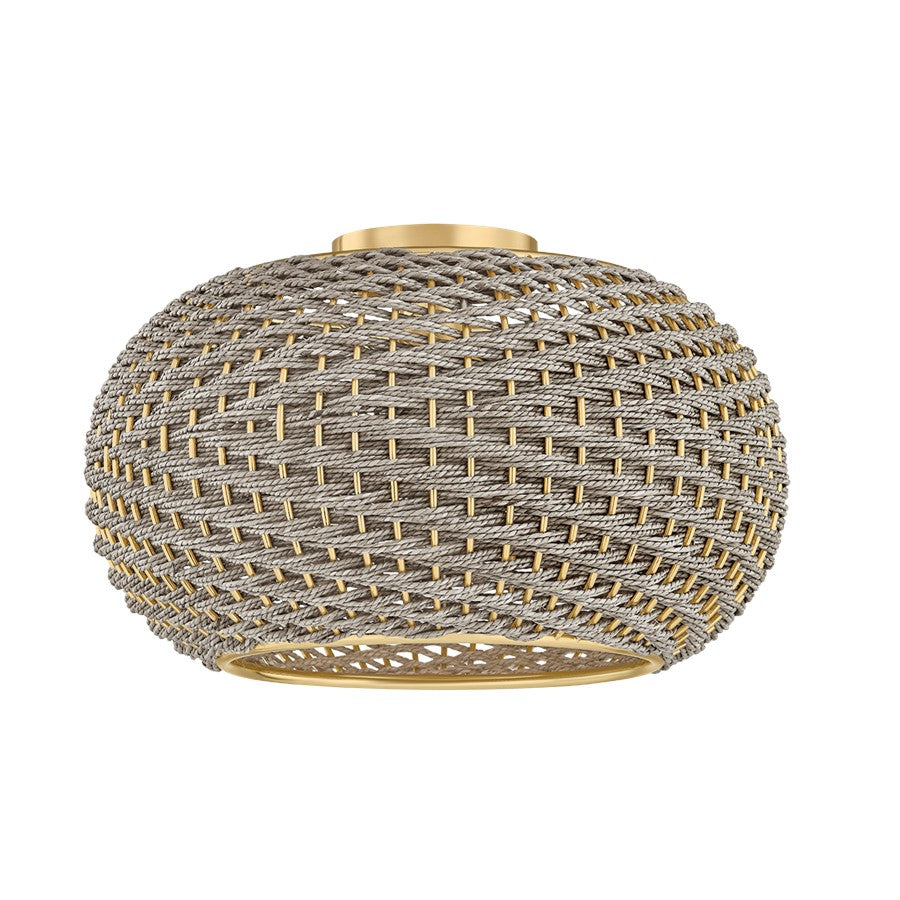 Hudson Valley Penarth 1 Light Flush Mount, Aged Brass/Woven