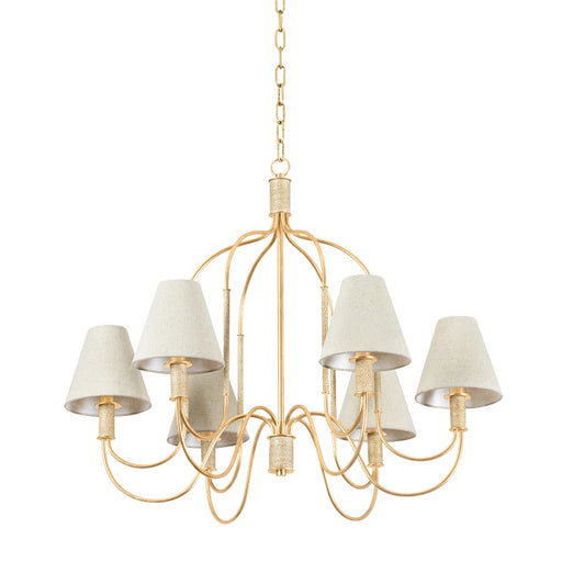 Hudson Valley Warrensburg 6Lt Chandelier, Gold Leaf/Natural Linen - 5732-VGL