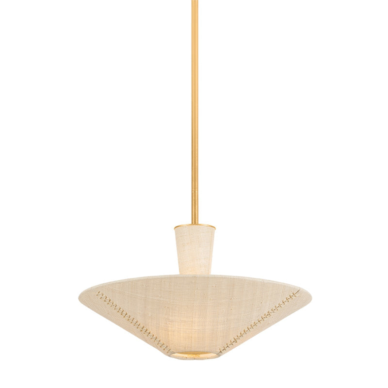 Hudson Valley Salisbury Mills 20in 3-Light Pendant | Coastal Gold Leaf and Saguran Natural Woven | Kitchen Island & Dining Room | Model 6023-GL
