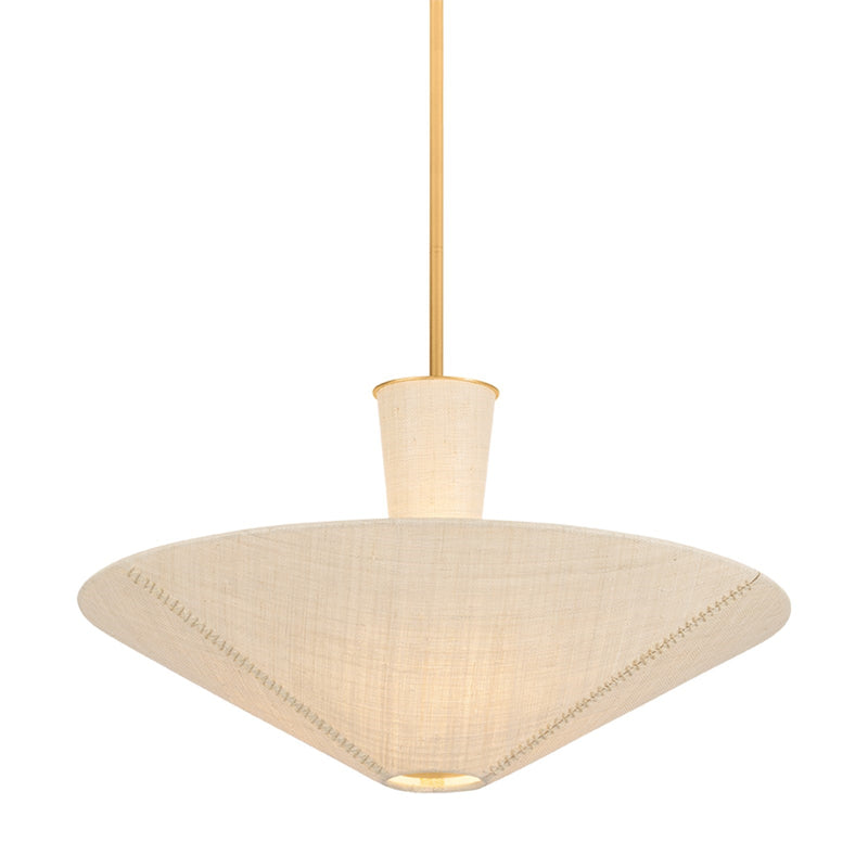Hudson Valley Salisbury Mills 30.5in 3-Light Pendant | Coastal Gold Leaf and Saguran Natural Woven | Dining Room & Kitchen Island | Model 6033-GL