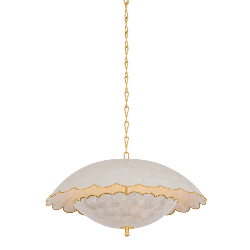 Hudson Valley Hollis Hills 24in 3-Light Pendant | Coastal Vintage Gold Leaf and Capiz Natural Marine | Dining Room & Kitchen Island | Model 6173-VGL