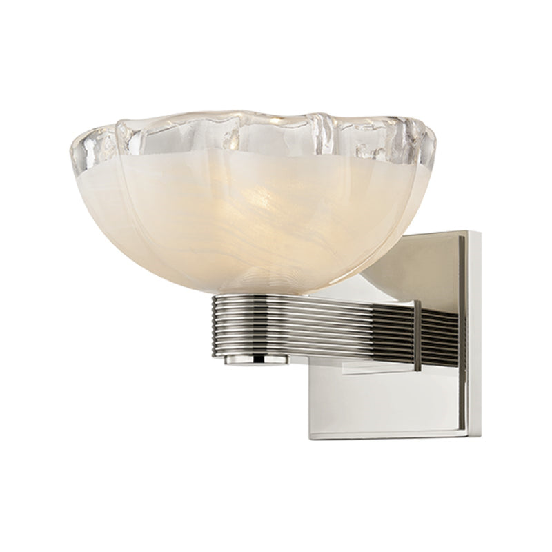 Hudson Valley Fraleigh 8in 1-Light Bath and Vanity Sconce | Polished Nickel and Blonchino Piastre Glass | Bathroom Vanity | Model 6261-PN