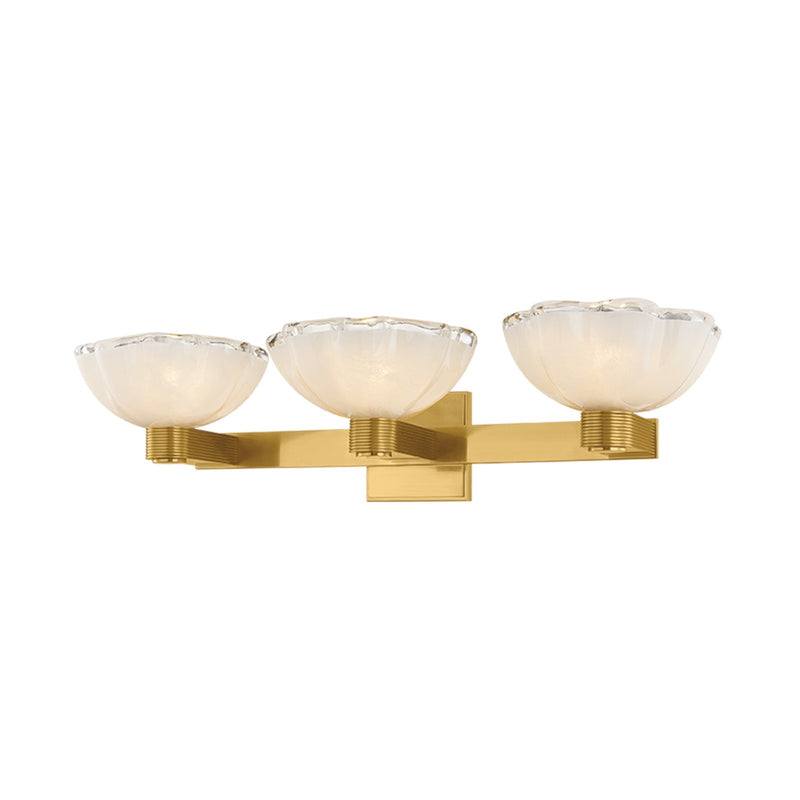 Hudson Valley Fraleigh 26in 3-Light Vanity Light | Organic Aged Brass and Blonchino Piastre Glass | Bathroom Vanity | 26 x 6.75 in | Model 6263-AGB