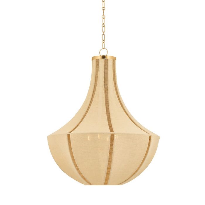 Hudson Valley Cascade Lake 4 Light Pendant, Aged Brass/Natural Cloth - 6604-AGB
