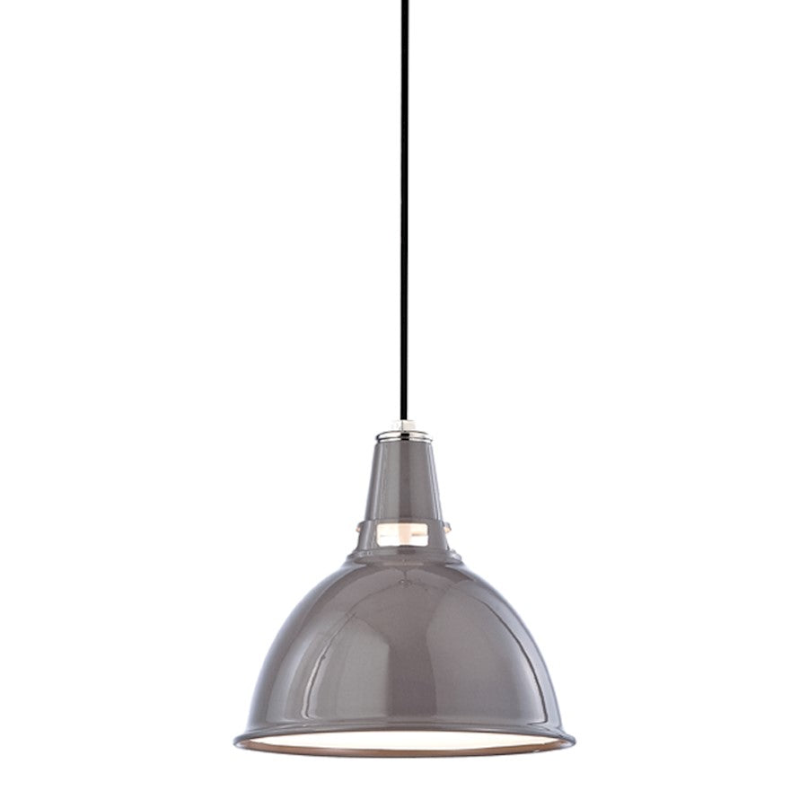 Hudson Valley Lydney 1 Light 10" Pendant, Polished Nickel/Gray