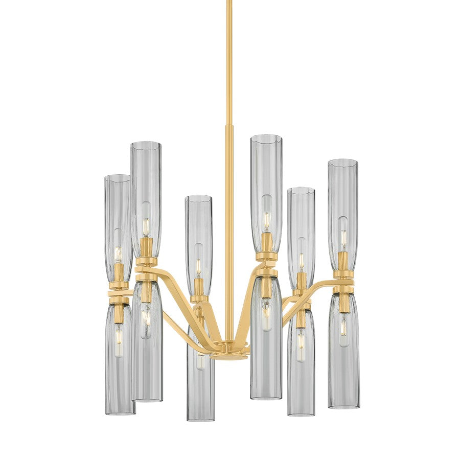 Hudson Valley Harpswell 12 Light Chandelier, Aged Brass/Smoke