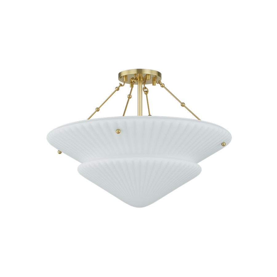 Hudson Valley Loburn 3 Light Semi Flush, Aged Brass/Opal Matte - 7013-AGB