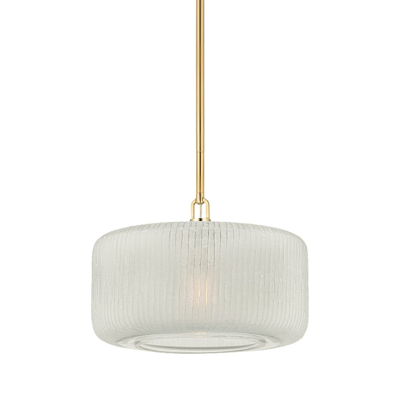 Hudson Valley Beechurst 1 Light 16" Pendant, Aged Brass/Clear Etched - 7017-AGB
