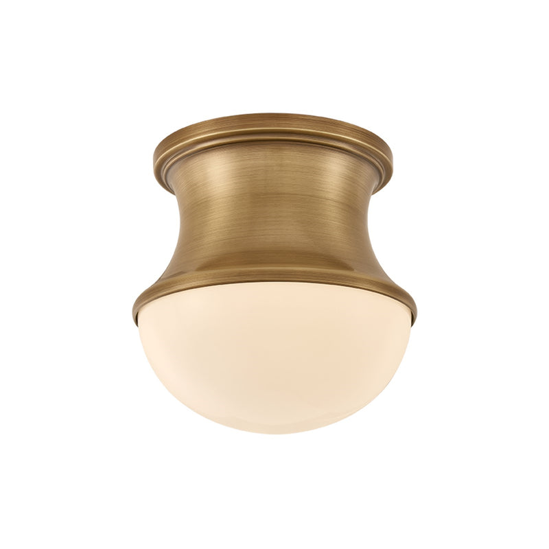 Hudson Valley Aldrich 6in 1-Light Flush Mount | Traditional Patina Brass and Opal Glass | Hallway & Bedroom Ceiling Light | 6 x 6 in | Model 7241-PBR