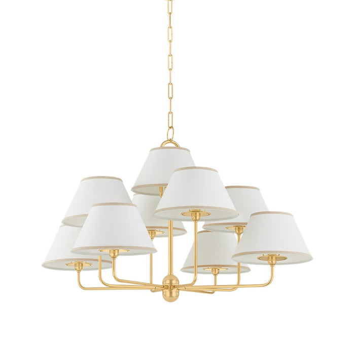 Hudson Valley Durland 9 Light Chandelier, Aged Brass/White Linen - 7409-AGB