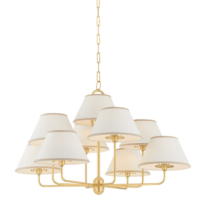 Hudson Valley Durland 9 Light Chandelier, Aged Brass/White Linen