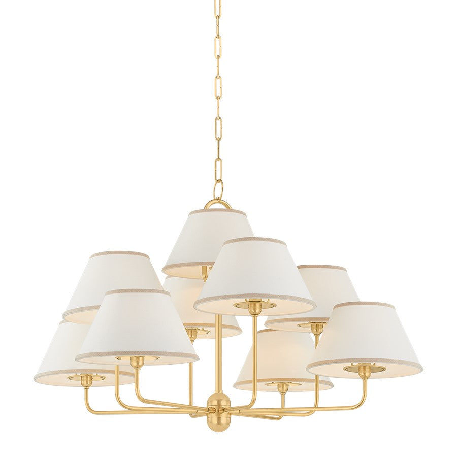 Hudson Valley Durland 9 Light Chandelier, Aged Brass/White Linen