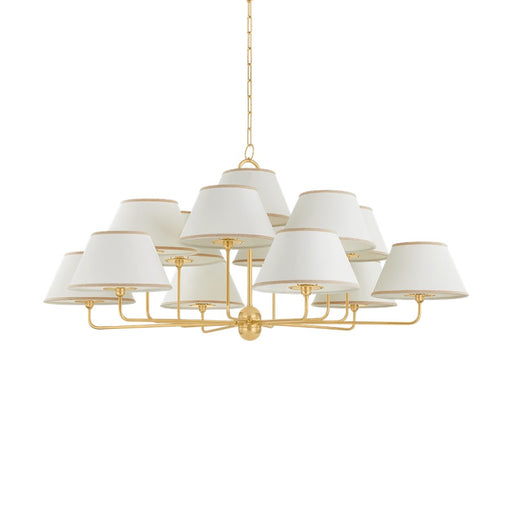 Hudson Valley Durland 13 Light Chandelier, Aged Brass/White Linen - 7413-AGB