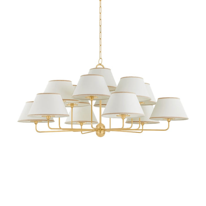 Hudson Valley Durland 13 Light Chandelier, Aged Brass/White Linen - 7413-AGB