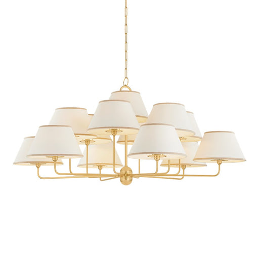 Hudson Valley Durland 13 Light Chandelier, Aged Brass/White Linen