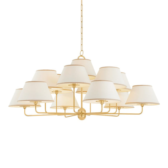 Hudson Valley Durland 13 Light Chandelier, Aged Brass/White Linen