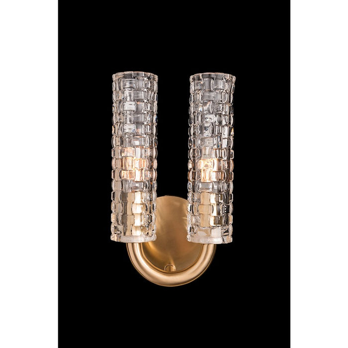 Hudson Valley Dartmouth 2 Light Wall Sconce, Aged Brass/Clear