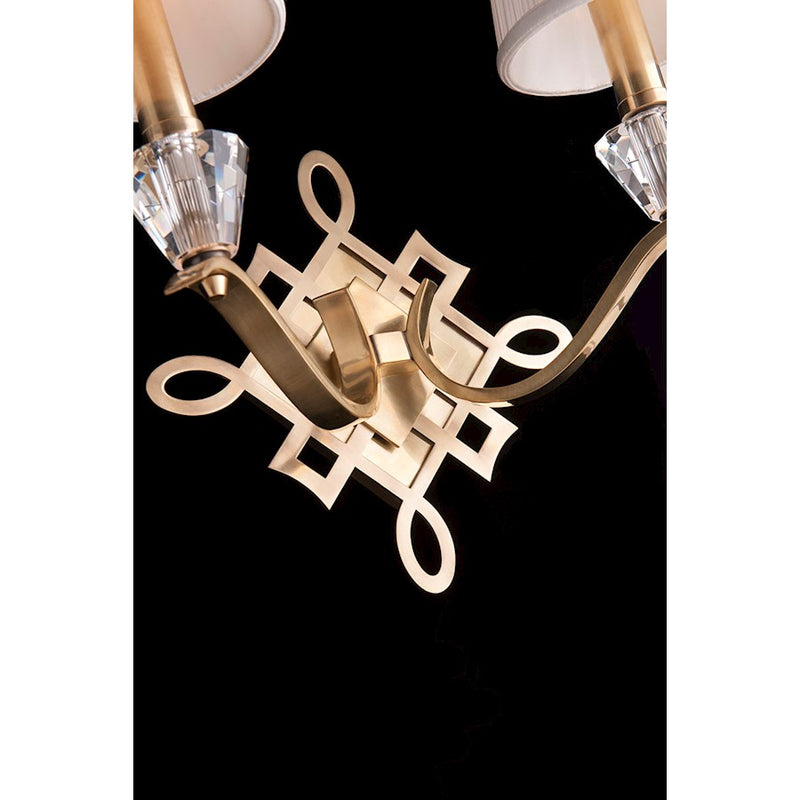 Hudson Valley Fowler 2 Light Wall Sconce, Aged Brass/White/Pleated